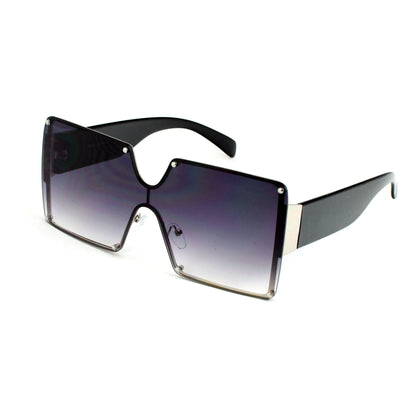 Oversize Square Shield Sunglasses with Studded Lens & Wide Tapered Temples J10509