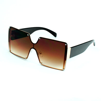 Oversize Square Shield Sunglasses with Studded Lens & Wide Tapered Temples J10509