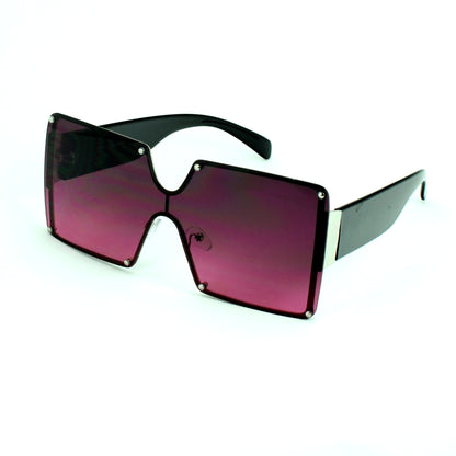 Oversize Square Shield Sunglasses with Studded Lens & Wide Tapered Temples J10509