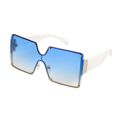 Oversize Square Shield Sunglasses with Studded Lens & Wide Tapered Temples J10509