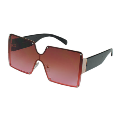 Oversize Square Shield Sunglasses with Studded Lens & Wide Tapered Temples J10509