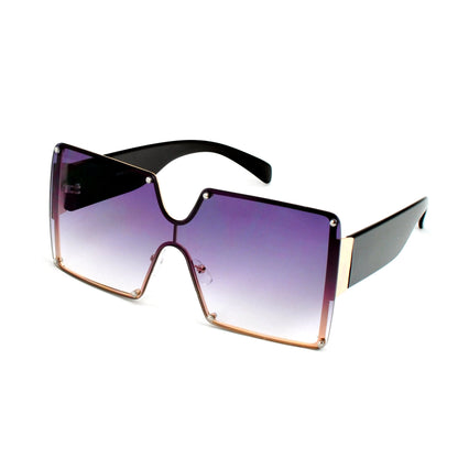 Oversize Square Shield Sunglasses with Studded Lens & Wide Tapered Temples J10509