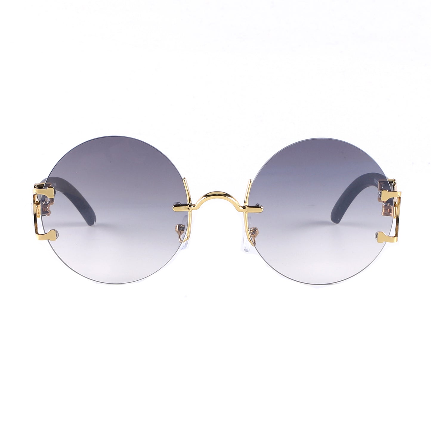 Retro Round Frameless Sunglasses with Gold Frame & Bamboo Arms J10653