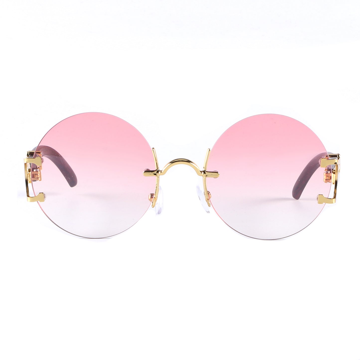 Retro Round Frameless Sunglasses with Gold Frame & Bamboo Arms J10653