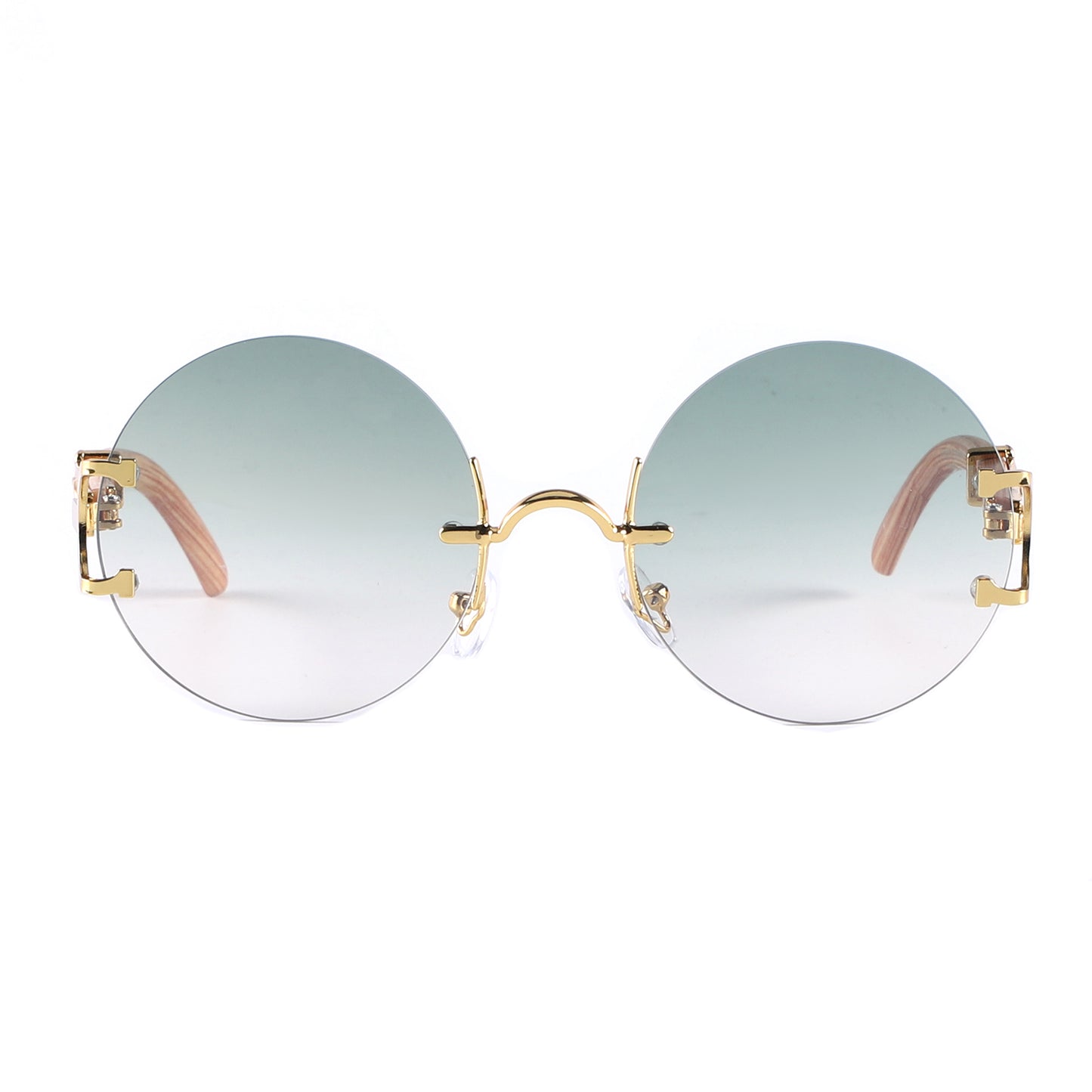 Retro Round Frameless Sunglasses with Gold Frame & Bamboo Arms J10653