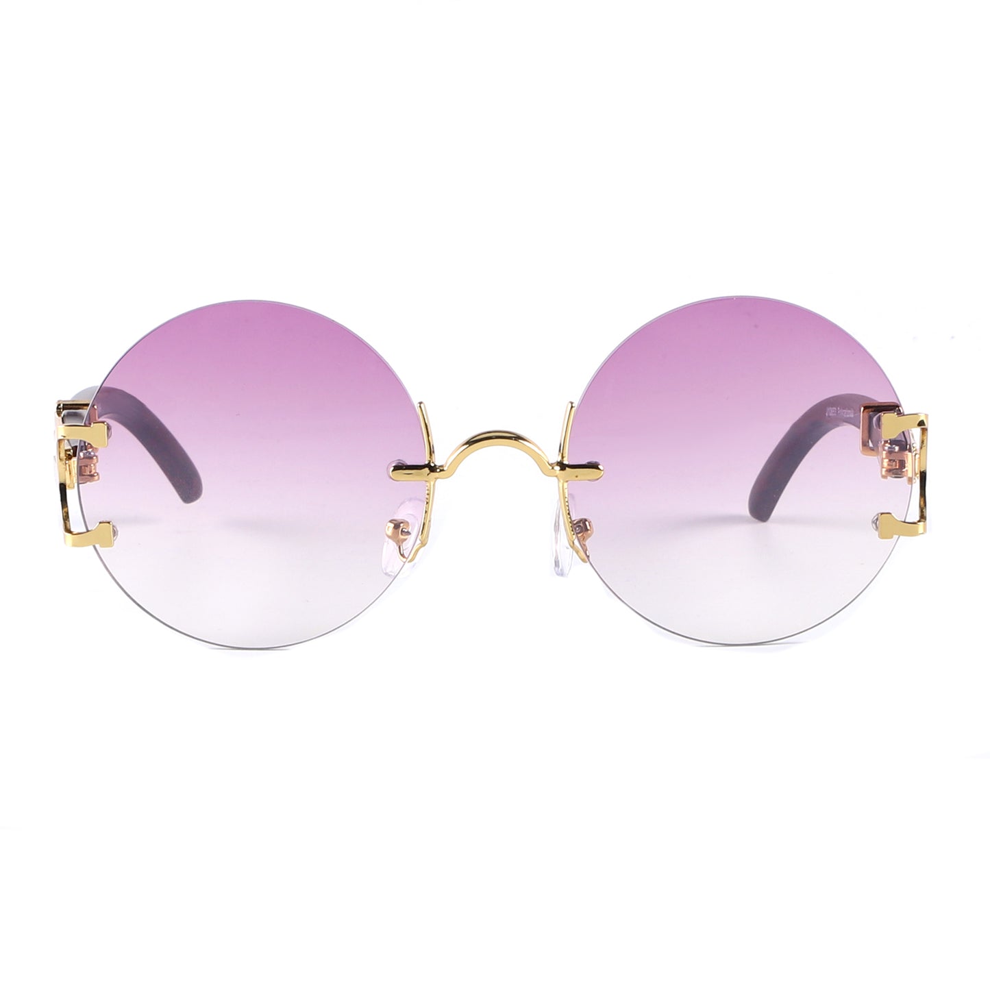 Retro Round Frameless Sunglasses with Gold Frame & Bamboo Arms J10653