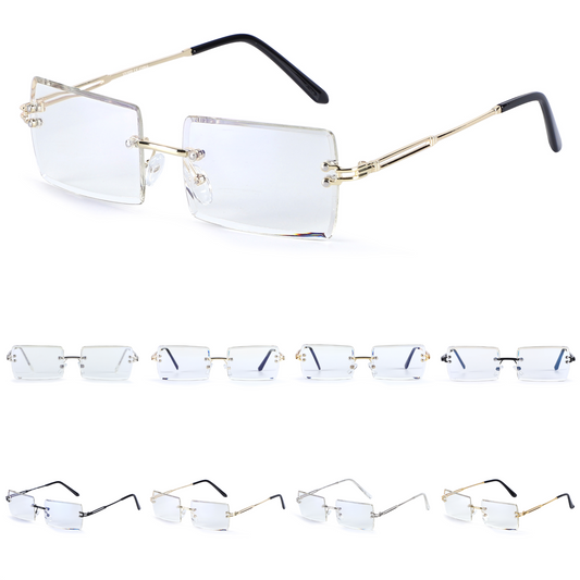 Fashion Rimless Clear Glasses with Dual-Bar Metallic Side Arms J10708-C