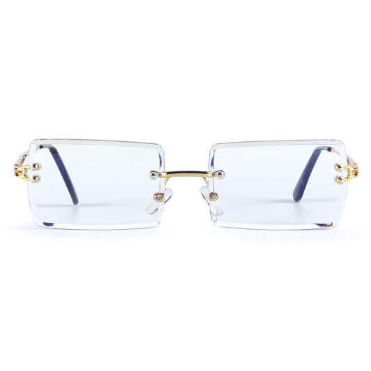 Fashion Rimless Clear Glasses with Dual-Bar Metallic Side Arms J10708-C