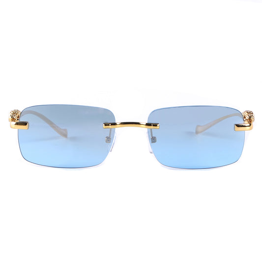 Sleek Rimless Glasses with Panther Temple Motif J10800
