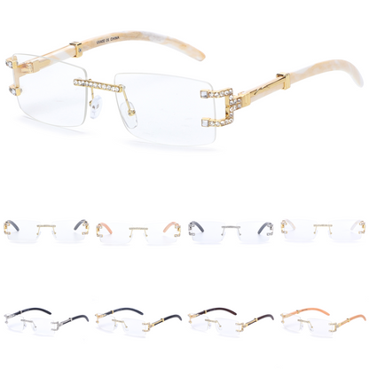 Luxury Rimless Rectangular Sunglasses with Rhinestone Accents J10809-C