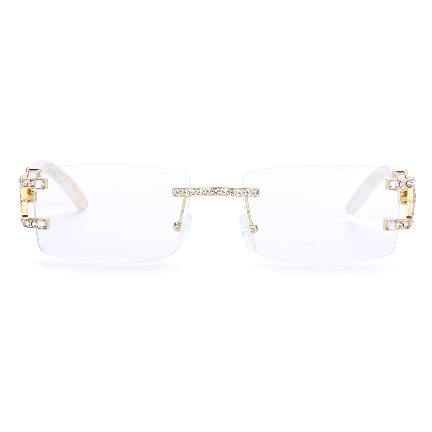 Luxury Rimless Rectangular Sunglasses with Rhinestone Accents J10809-C