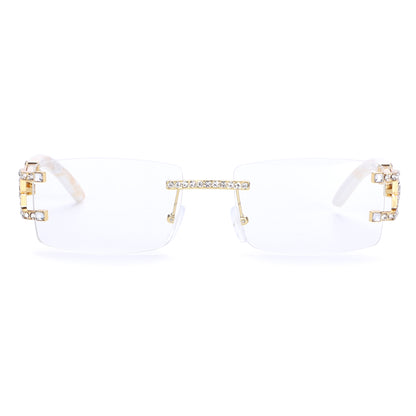 Luxury Rimless Rectangular Sunglasses with Rhinestone Accents J10809-C