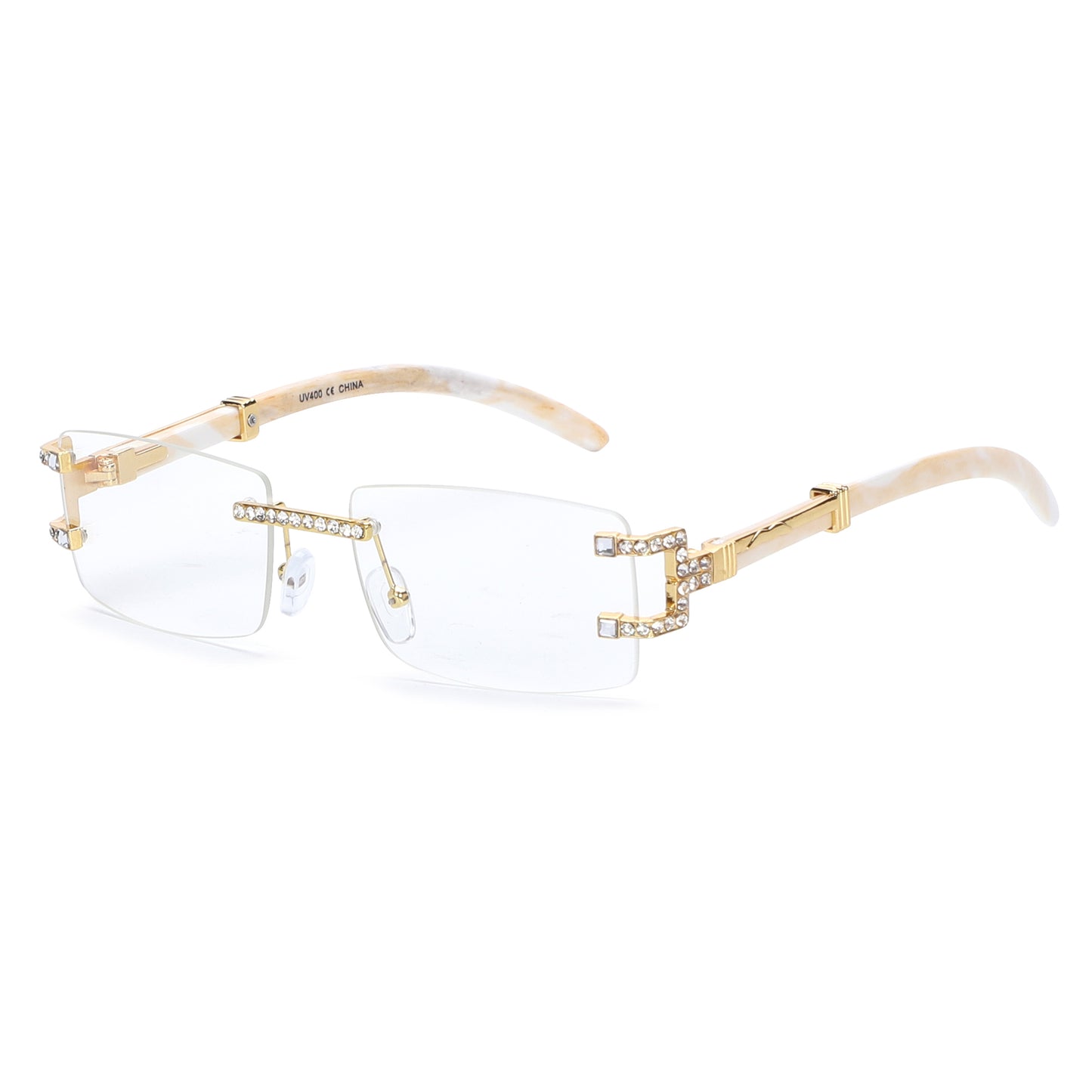 Luxury Rimless Rectangular Sunglasses with Rhinestone Accents J10809-C