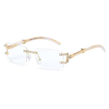 Luxury Rimless Rectangular Sunglasses with Rhinestone Accents J10809-C