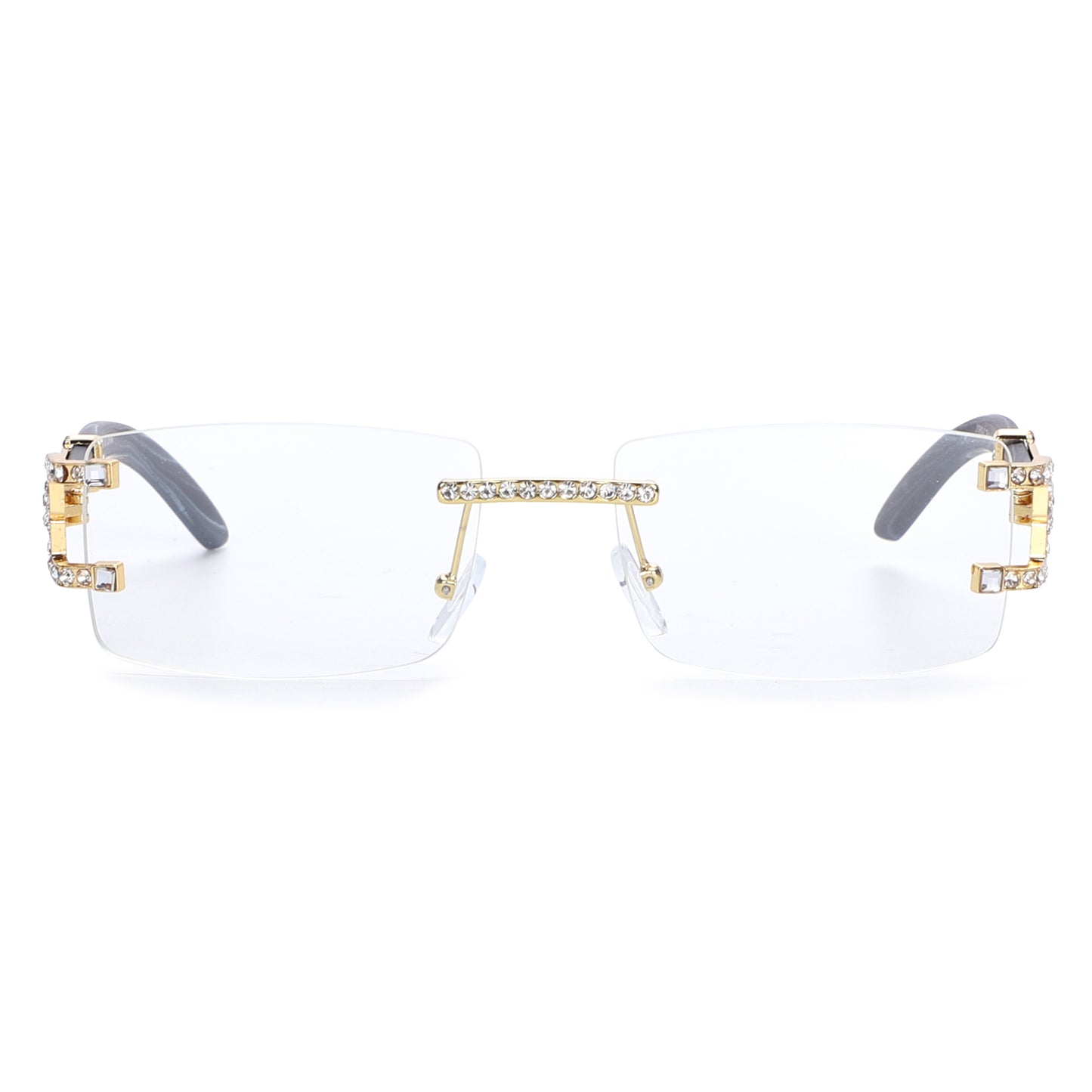 Luxury Rimless Rectangular Sunglasses with Rhinestone Accents J10809-C