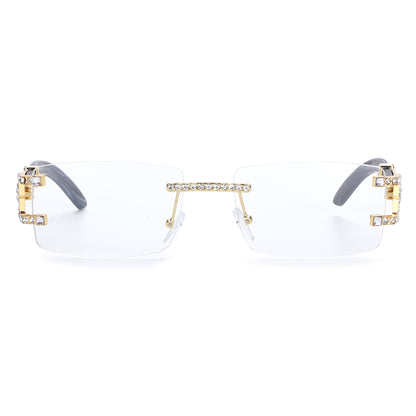 Luxury Rimless Rectangular Sunglasses with Rhinestone Accents J10809-C