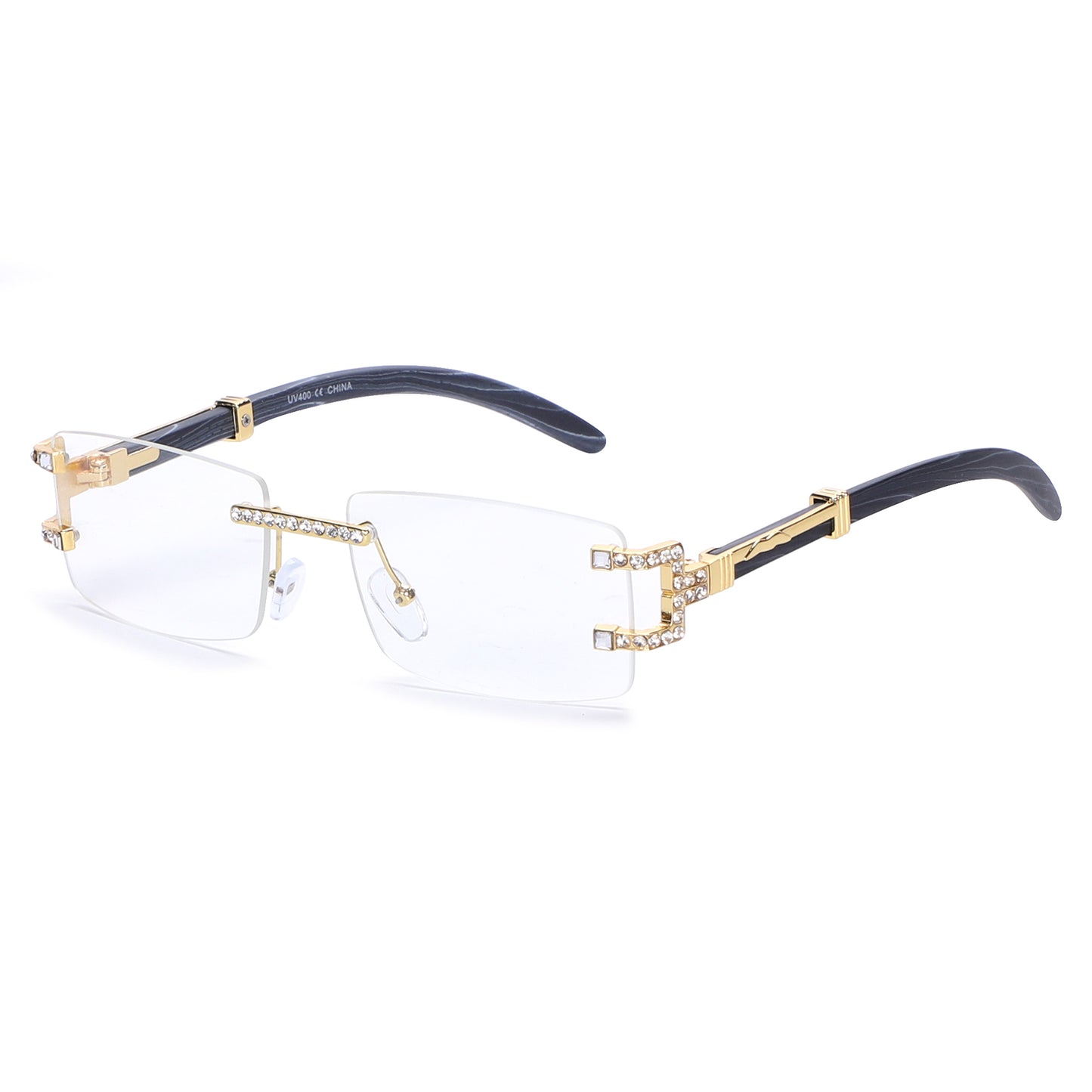 Luxury Rimless Rectangular Sunglasses with Rhinestone Accents J10809-C