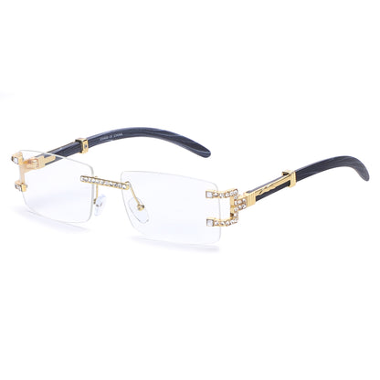 Luxury Rimless Rectangular Sunglasses with Rhinestone Accents J10809-C