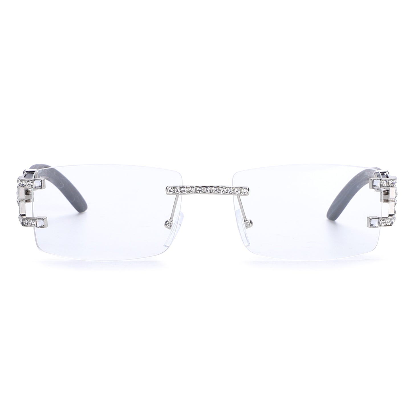 Luxury Rimless Rectangular Sunglasses with Rhinestone Accents J10809-C