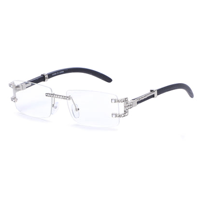 Luxury Rimless Rectangular Sunglasses with Rhinestone Accents J10809-C