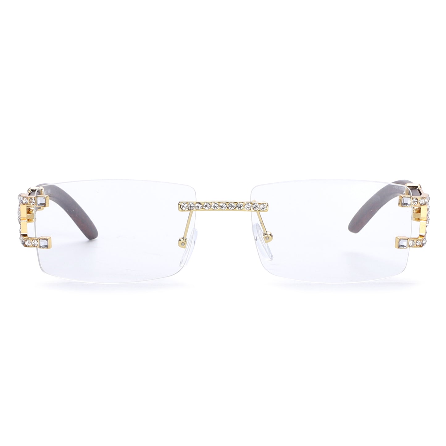 Luxury Rimless Rectangular Sunglasses with Rhinestone Accents J10809-C