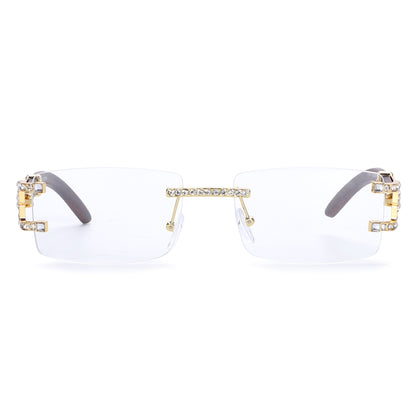 Luxury Rimless Rectangular Sunglasses with Rhinestone Accents J10809-C