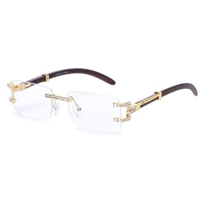 Luxury Rimless Rectangular Sunglasses with Rhinestone Accents J10809-C