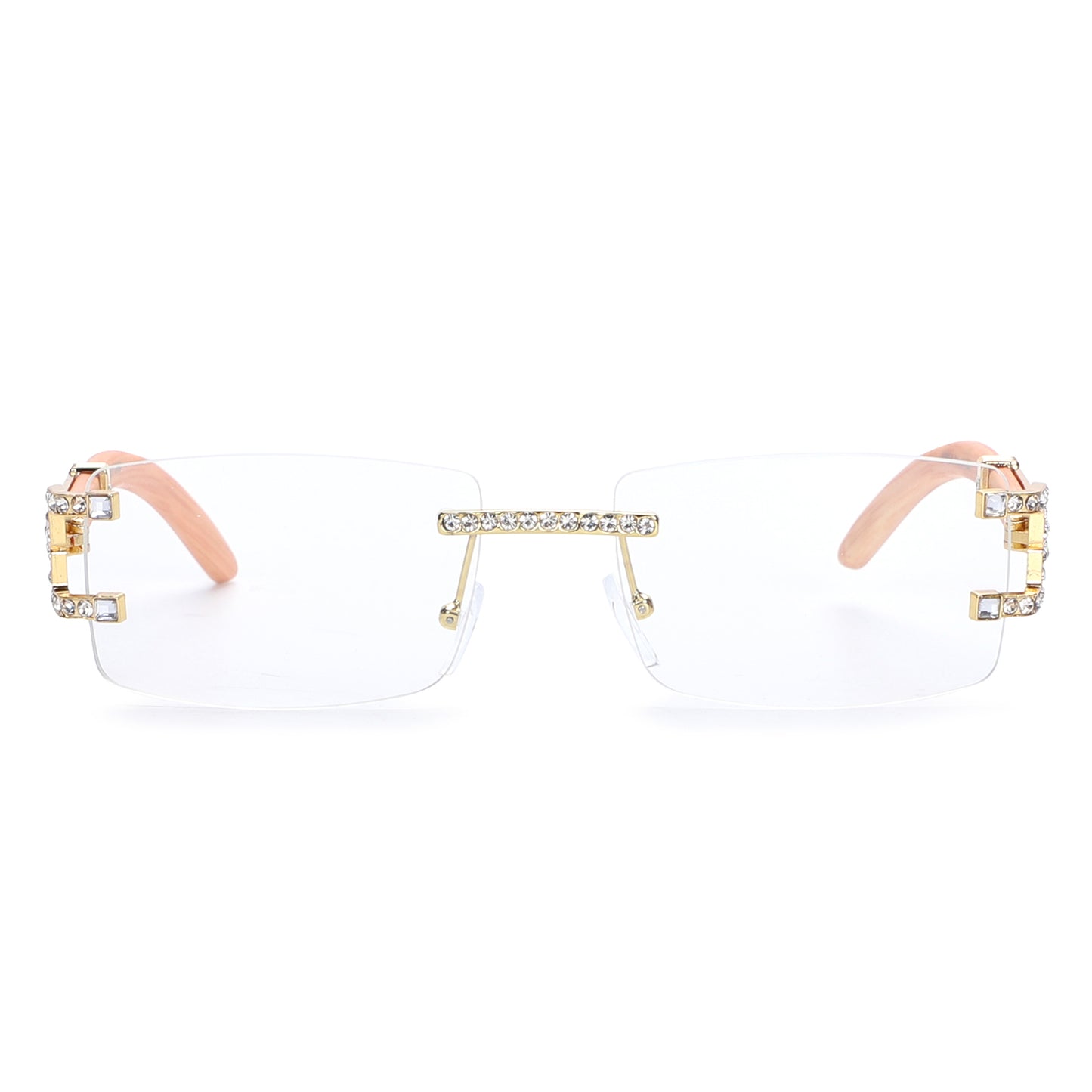 Luxury Rimless Rectangular Sunglasses with Rhinestone Accents J10809-C