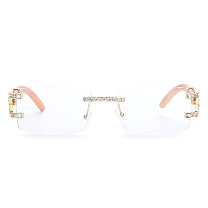 Luxury Rimless Rectangular Sunglasses with Rhinestone Accents J10809-C