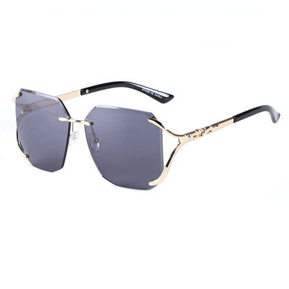 Luxury Rimless Oversized Sunglasses with Decorative Gold Detail J10858