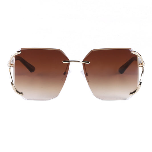 Luxury Rimless Oversized Sunglasses with Decorative Gold Detail J10858