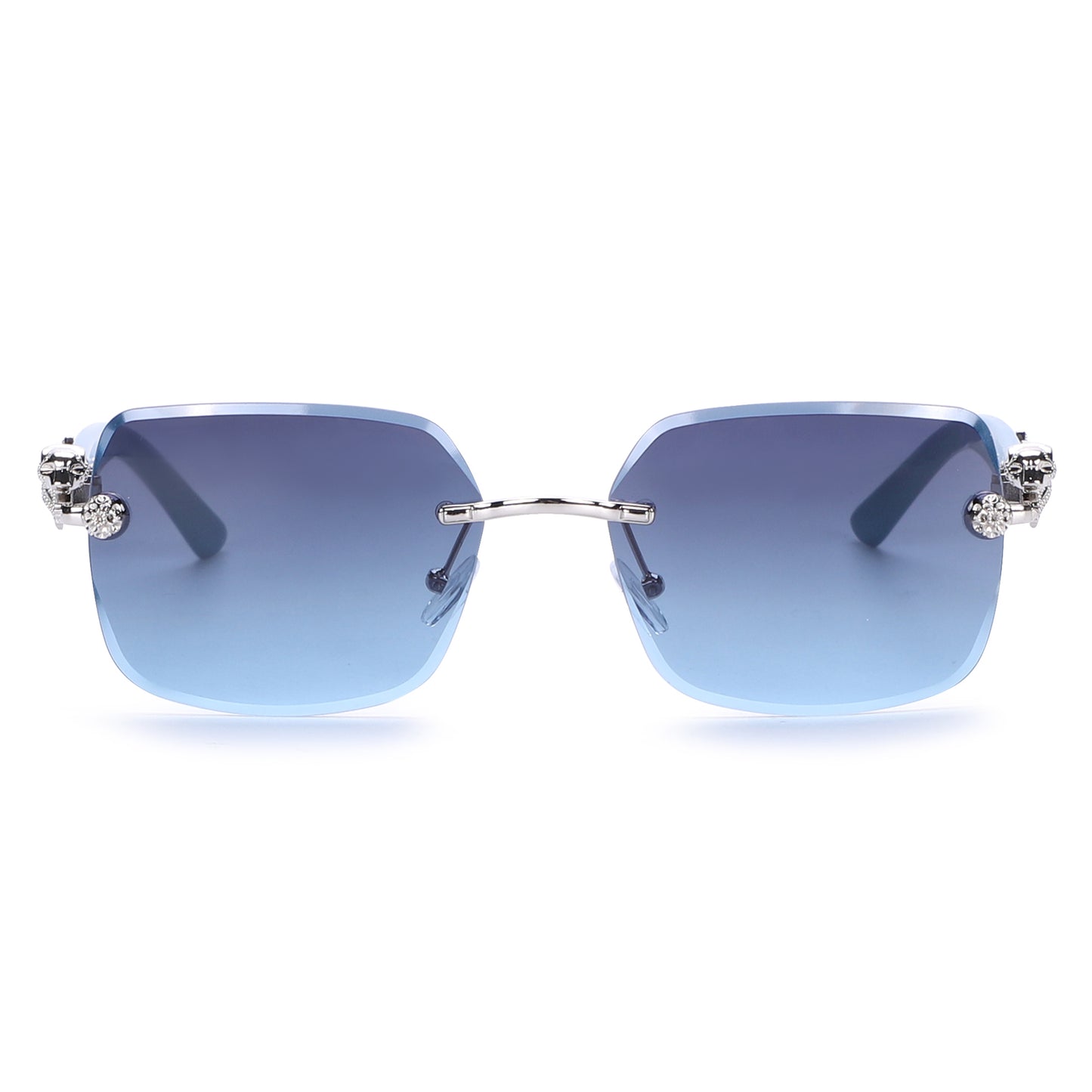 Designer-Style Rimless Glasses with Gold Leopard Side Emblem and Smooth Tapered Temples J10975
