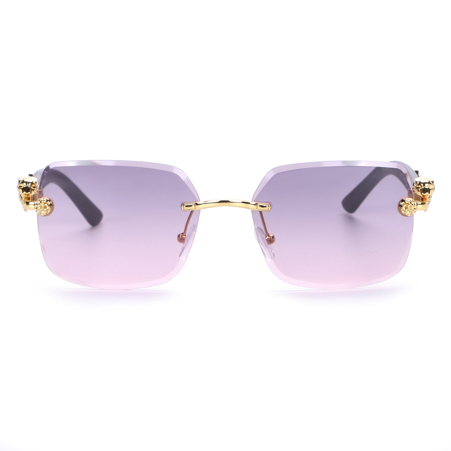 Designer-Style Rimless Glasses with Gold Leopard Side Emblem and Smooth Tapered Temples J10975