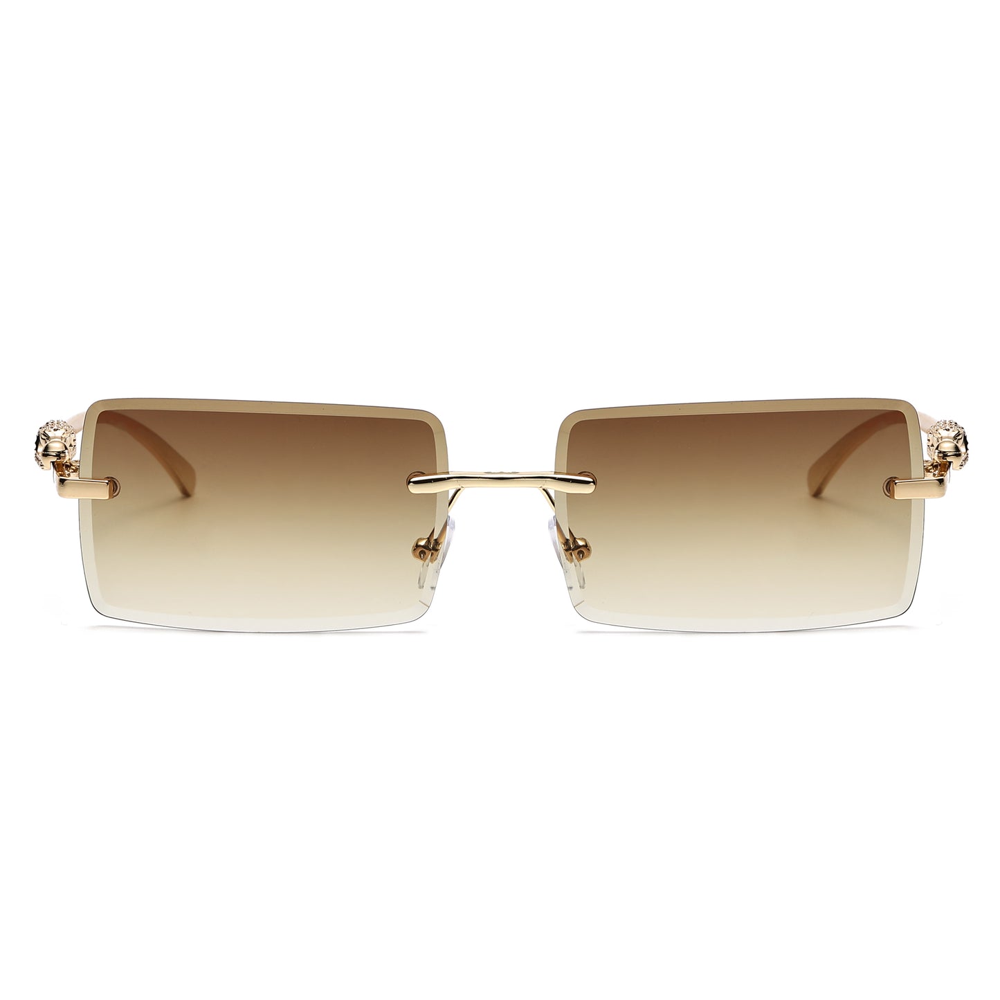 Luxury Rimless Rectangle Sunglasses with Decorative Gold Temples J11031