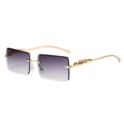 Luxury Rimless Rectangle Sunglasses with Decorative Gold Temples J11031