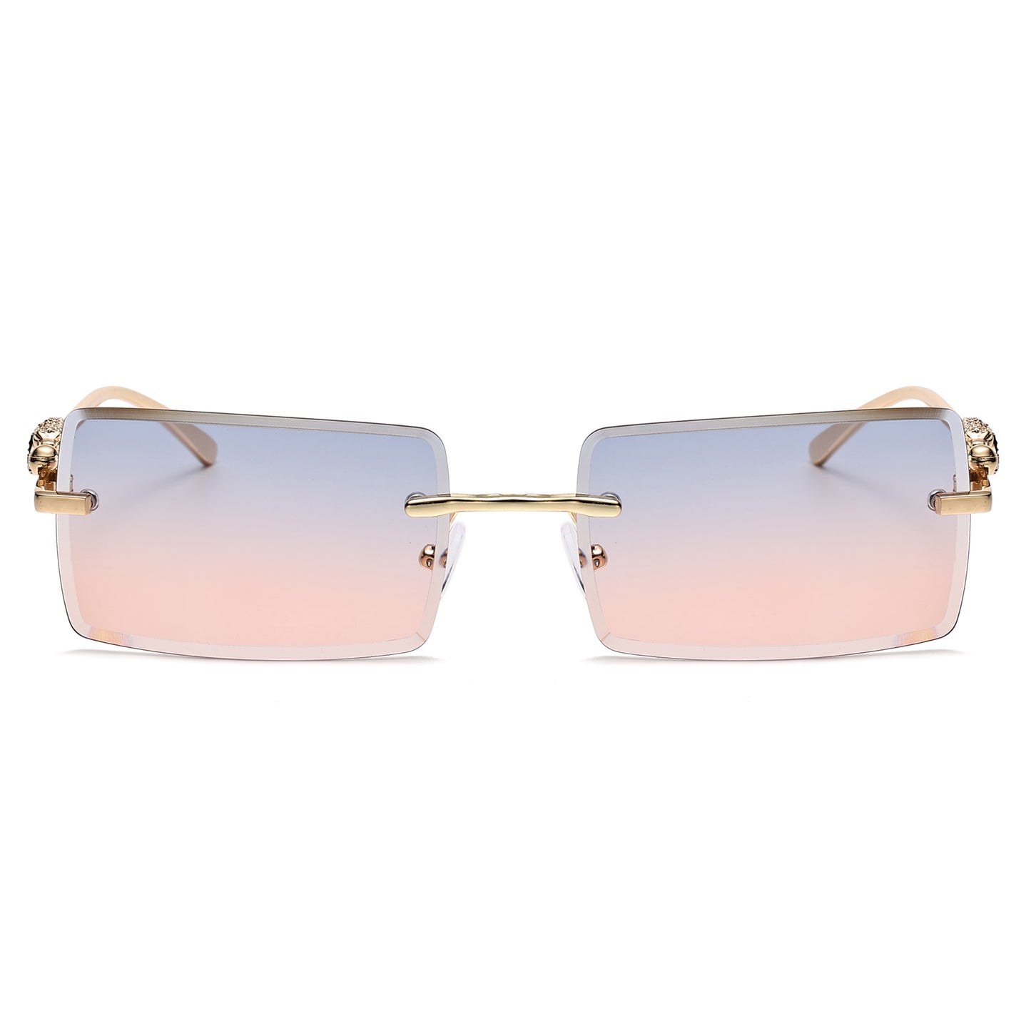 Luxury Rimless Rectangle Sunglasses with Decorative Gold Temples J11031
