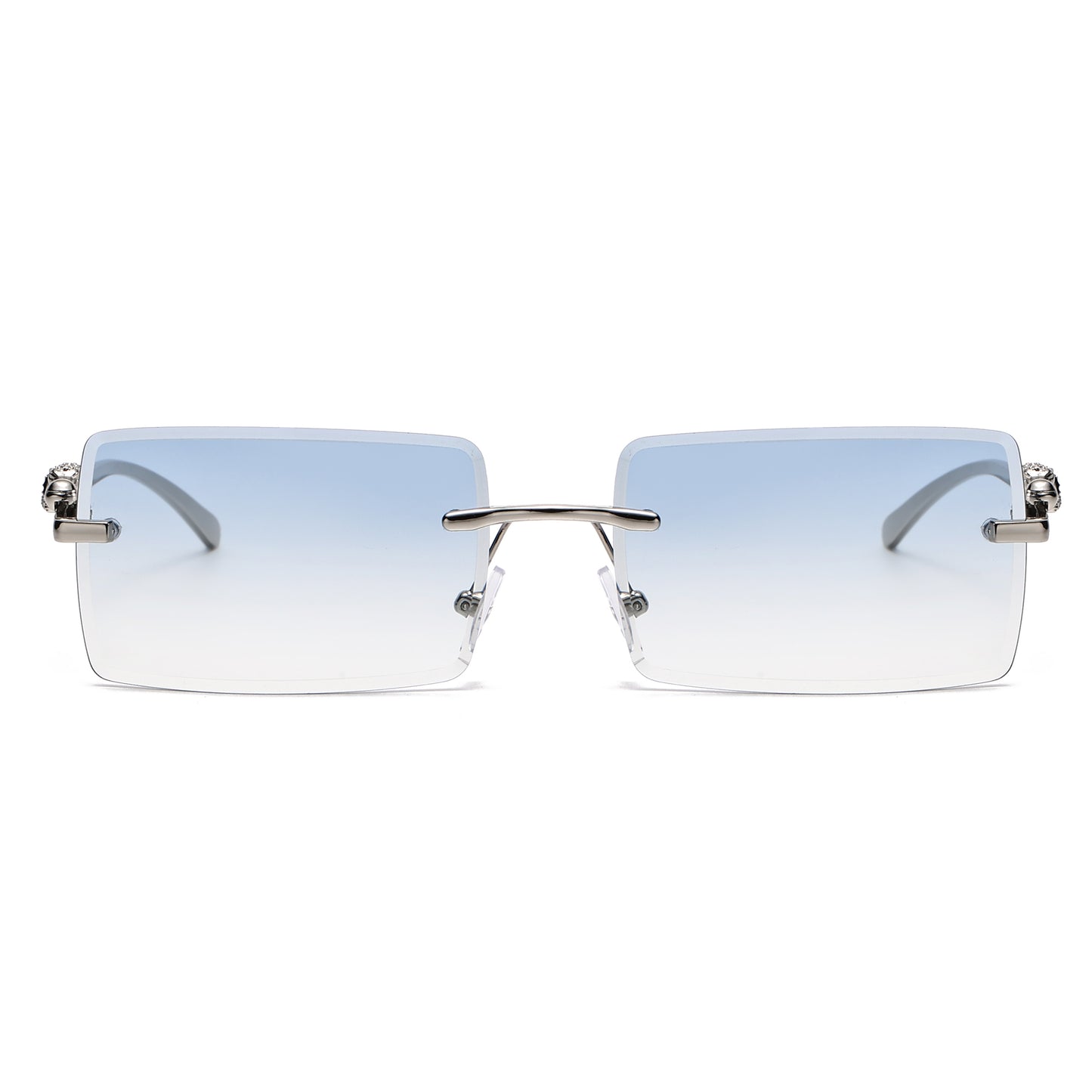 Luxury Rimless Rectangle Sunglasses with Decorative Gold Temples J11031