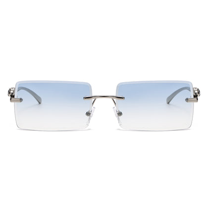 Luxury Rimless Rectangle Sunglasses with Decorative Gold Temples J11031