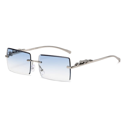 Luxury Rimless Rectangle Sunglasses with Decorative Gold Temples J11031