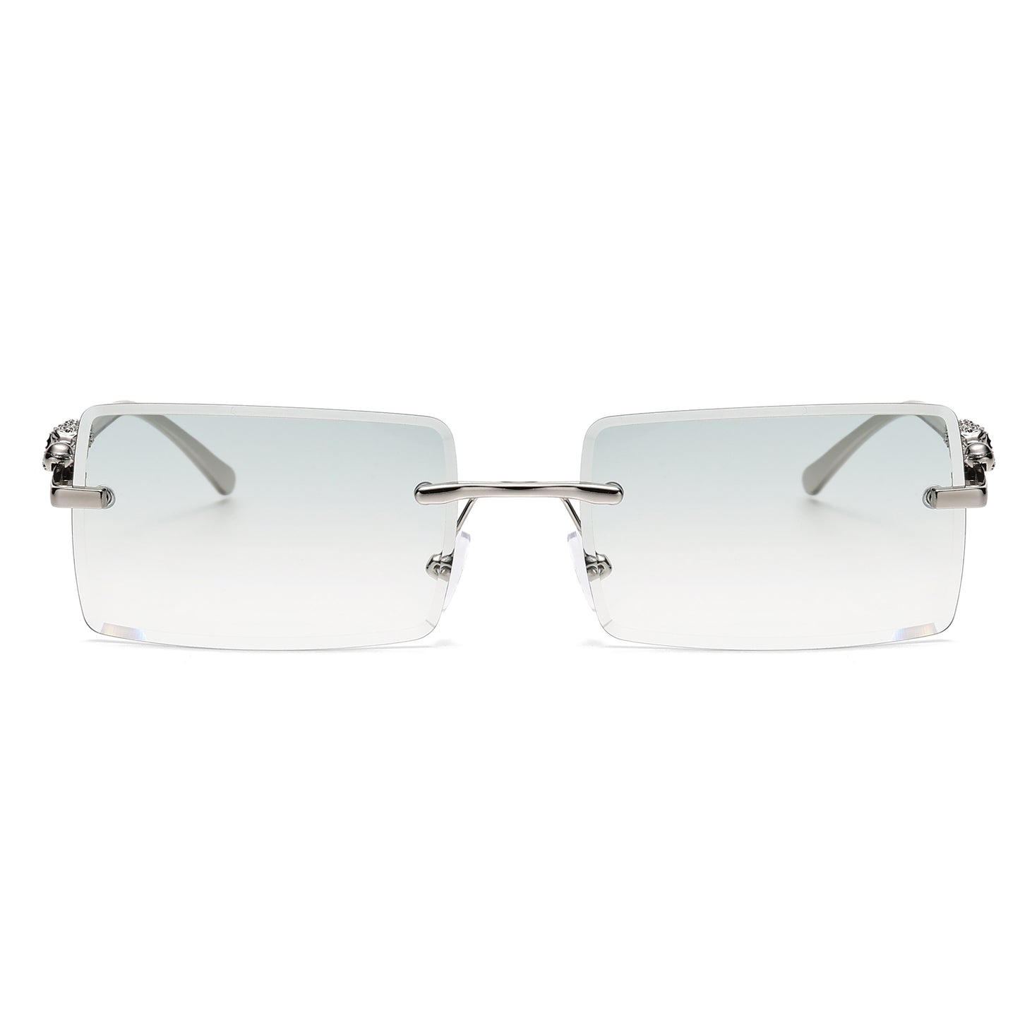 Luxury Rimless Rectangle Sunglasses with Decorative Gold Temples J11031