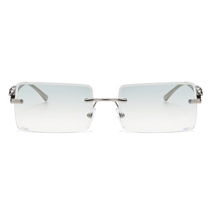 Luxury Rimless Rectangle Sunglasses with Decorative Gold Temples J11031