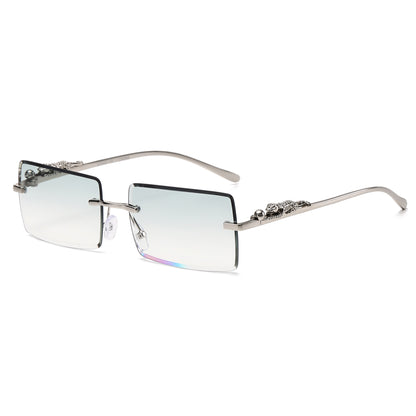 Luxury Rimless Rectangle Sunglasses with Decorative Gold Temples J11031