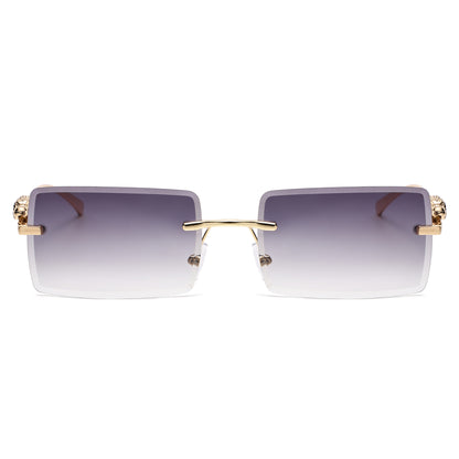 Luxury Rimless Rectangle Sunglasses with Decorative Gold Temples J11031