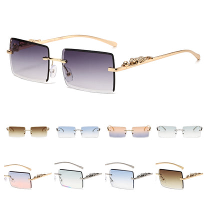 Luxury Rimless Rectangle Sunglasses with Decorative Gold Temples J11031