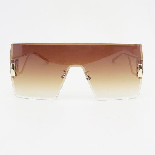 Futuristic Fashion Rimless Shield Sunglasses with Open Metal Frame Side Details J11057