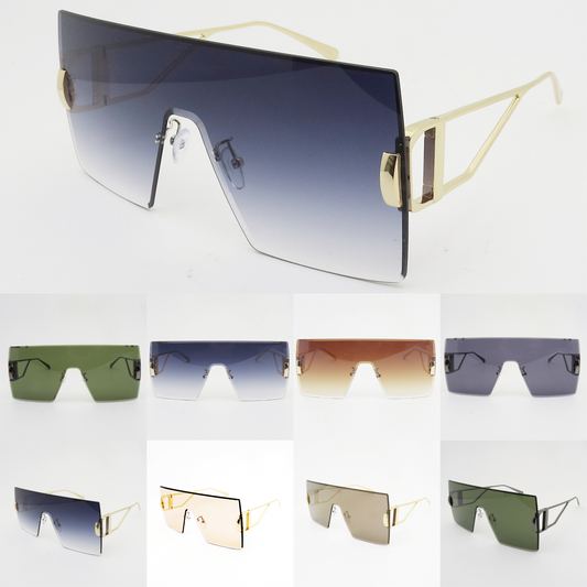 Futuristic Fashion Rimless Shield Sunglasses with Open Metal Frame Side Details J11057