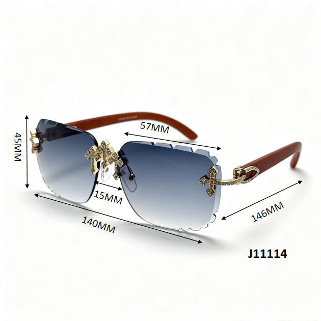 Wholesale Rimless Rectangle Sunglasses with Rhinestone Cross Side Accents J11114