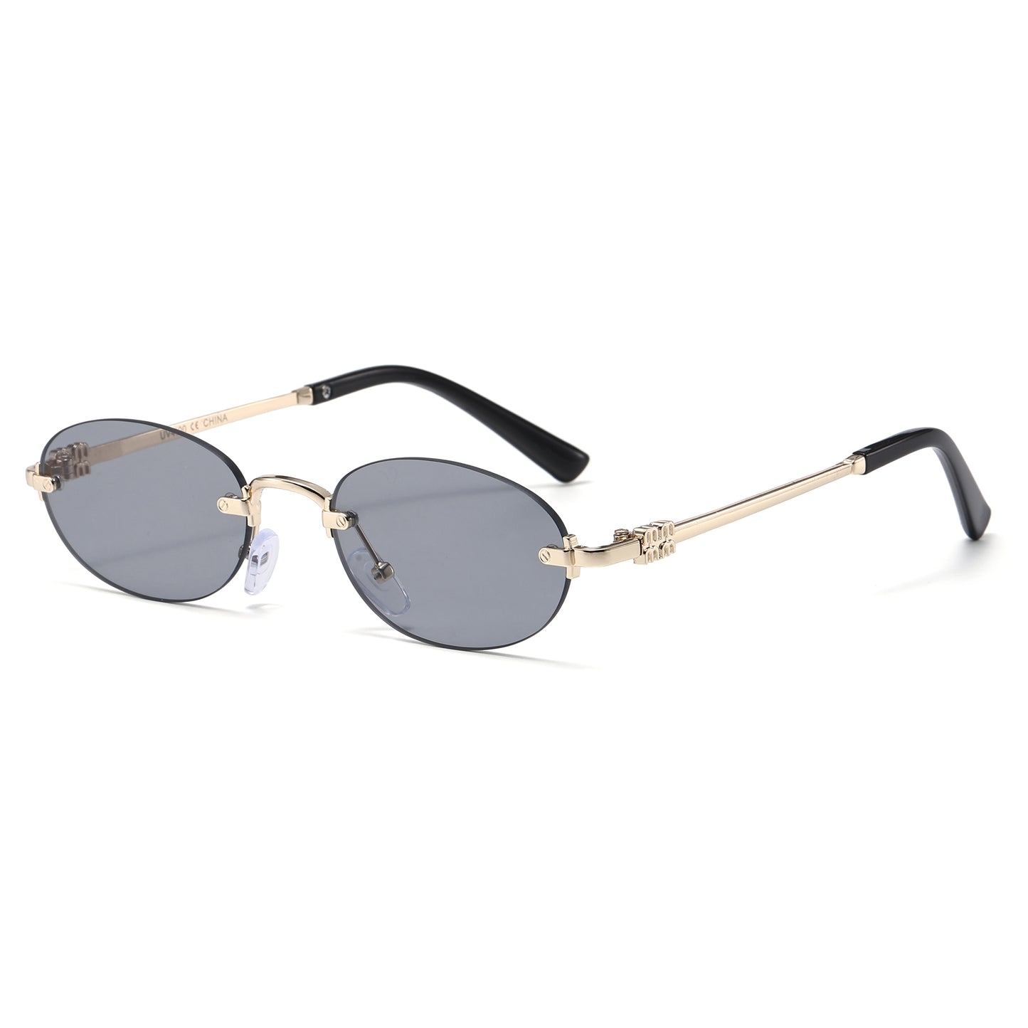 Narrow Rimless Oval Gradient Sunglasses with Gold Temples J11120