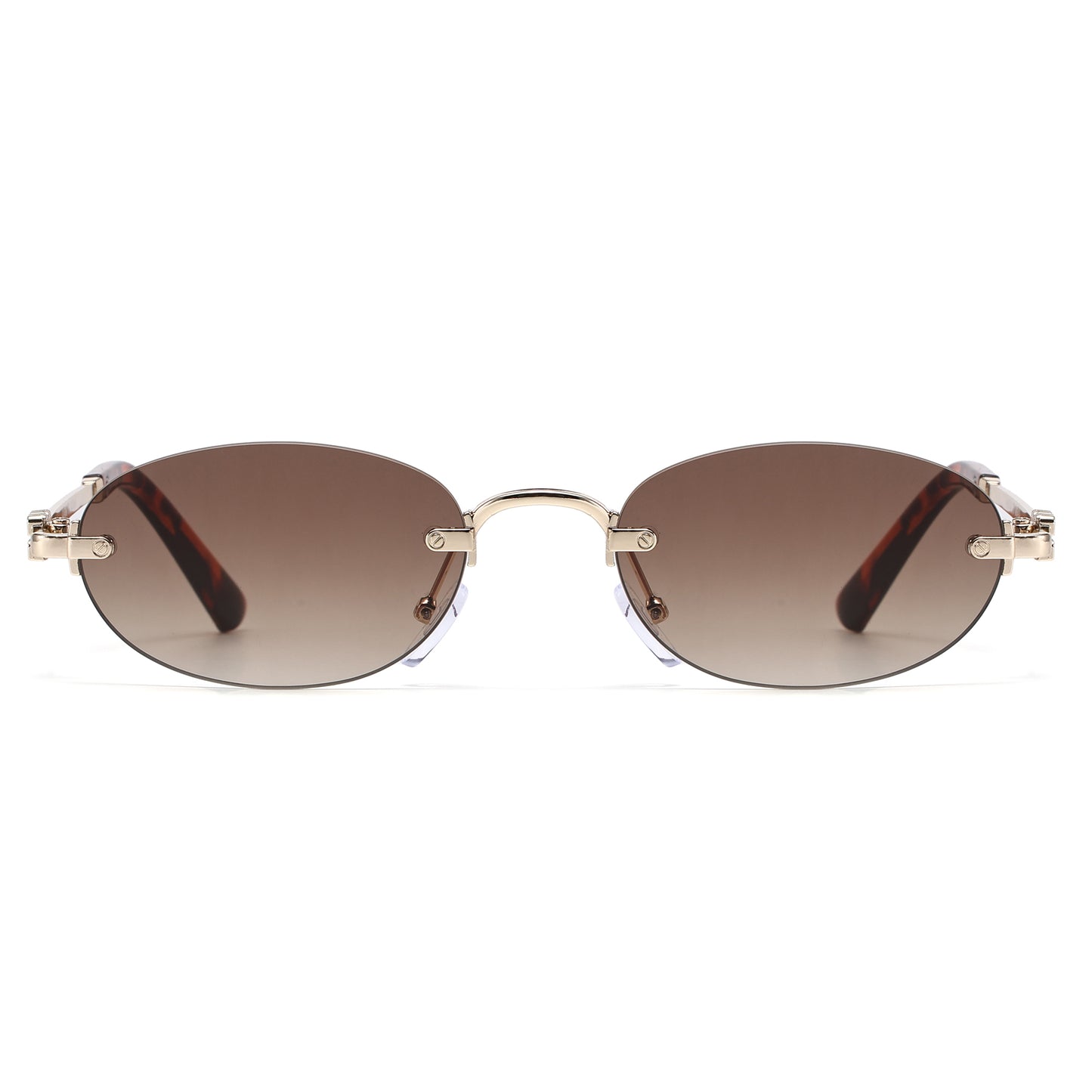 Narrow Rimless Oval Gradient Sunglasses with Gold Temples J11120