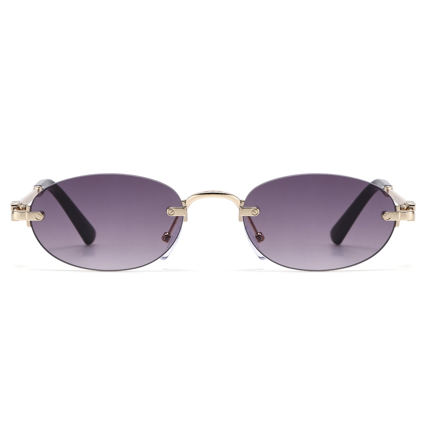 Narrow Rimless Oval Gradient Sunglasses with Gold Temples J11120
